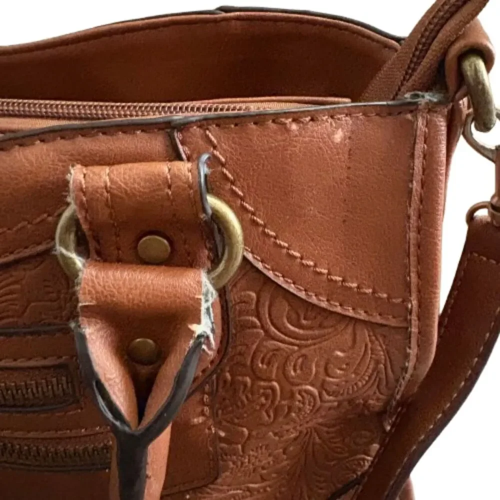 Rosetti Tooled Faux Leather Crossbody Bag Tan Western Bohemian‎ Floral - Picture 4 of 8
